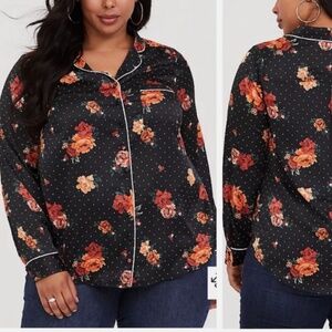 Satin Floral Button Down  Blouse 1X (Runs Large-2X)